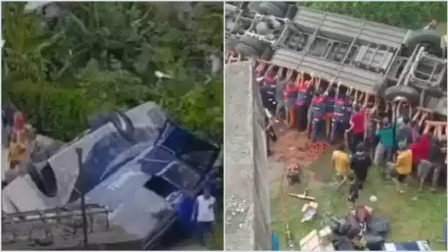 Bus PO New Shantika Ringsek Terjun Bebas dari Tol Pemalang
