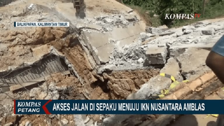 Diduga Struktur Jalan Tidak Kuat, Akses Jalan Menuju Ikn Amblas 1 Jalan Menuju Ikn Amblas