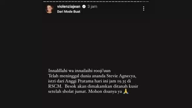 Kabar Meninggalnya Stevie Agnecya Pertama Kali Diungkap Sahabat